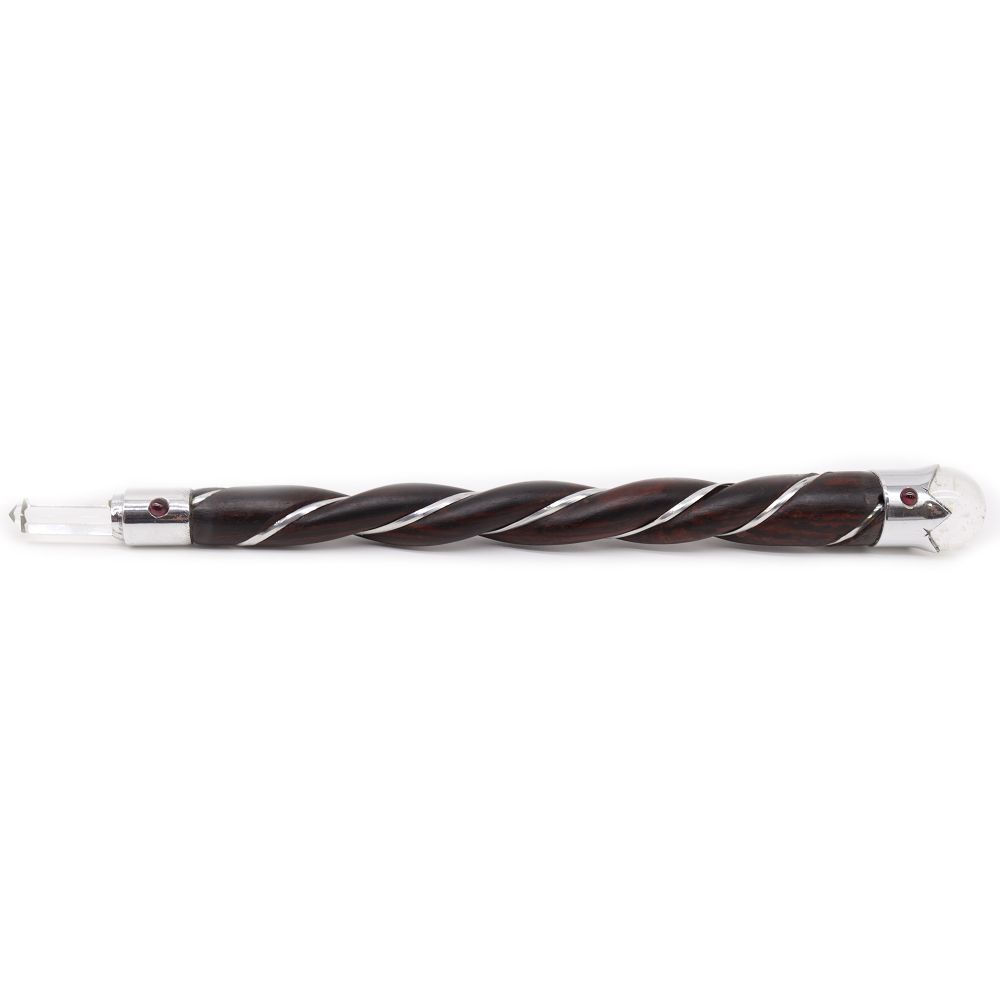Twisted Wood and Rock Quartz Wand