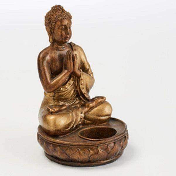 Thumbnail: Hand Painted Praying Tea Light Thai Buddha Statue: 18cm
