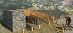 A rooftop terrace made accessible by using the natural slope of the site takes in the fantastic views of the Tanat Valley