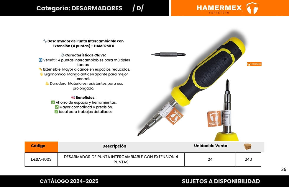 Miniatura: DESARMADOR DE PUNTA INTERCAMBIABLE CON EXTENSION 4 PUNTAS