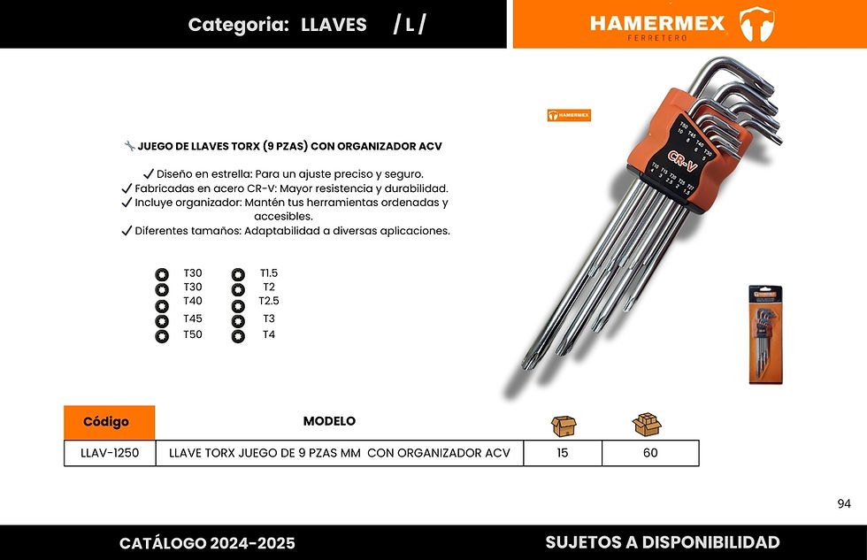 Thumbnail: LLAVE TORX JUEGO DE 9 PZAS MM  CON ORGANIZADOR