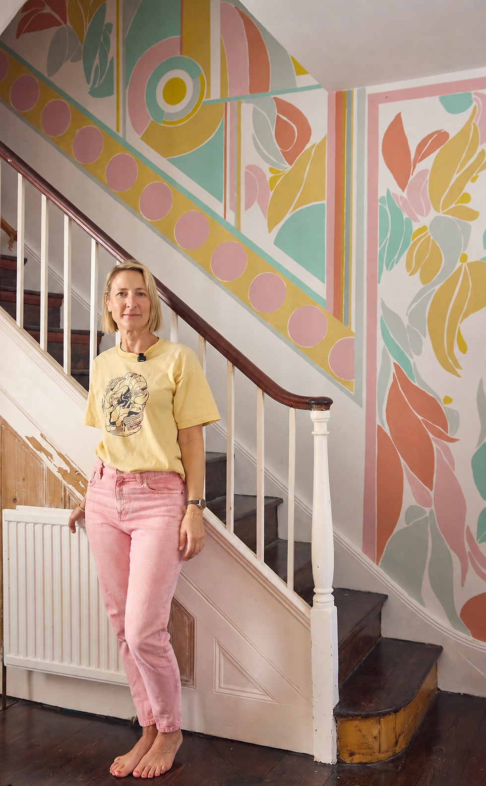 A hand painted Charleston House inspired staircase mural for a home in Brighton