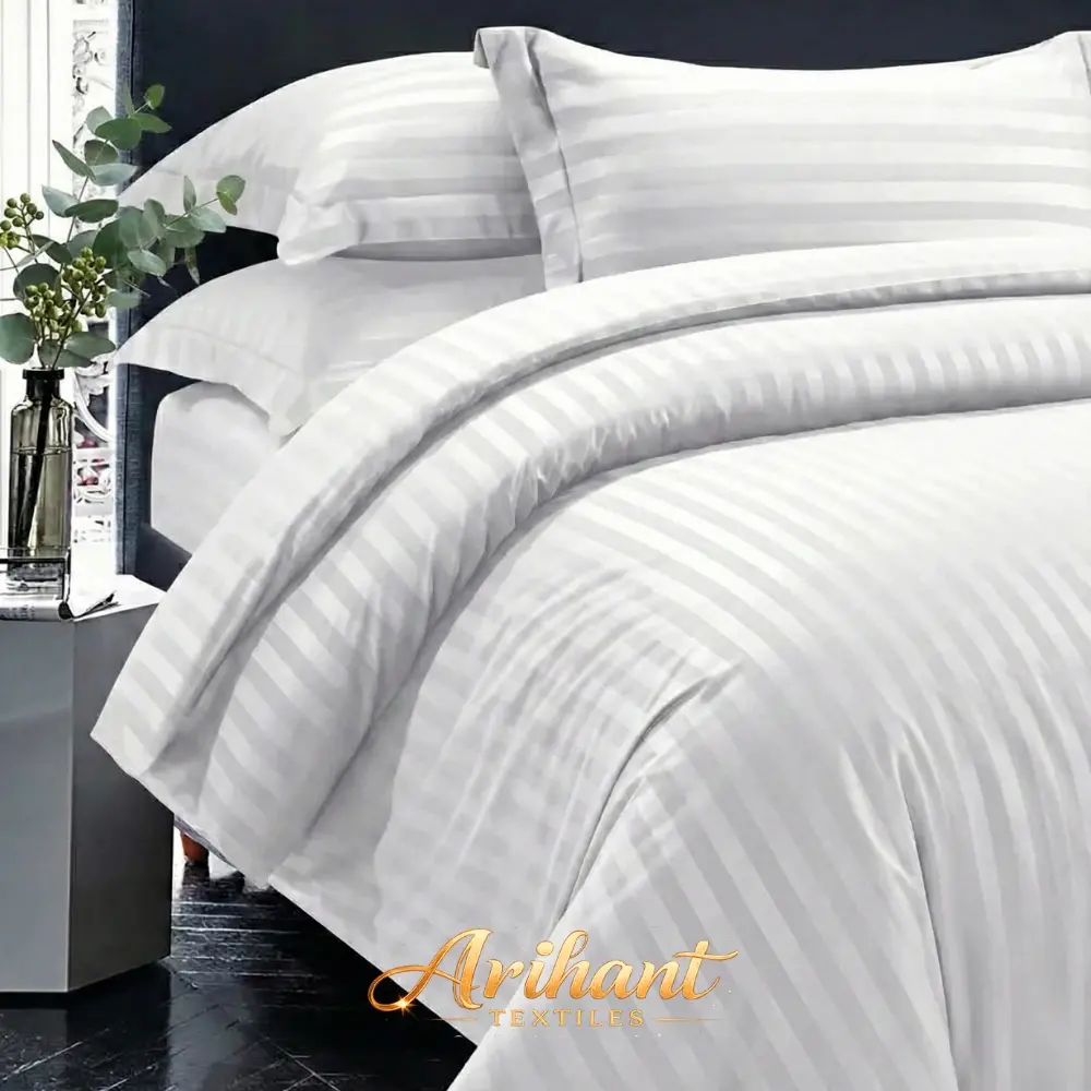 White stripes hotel duvet for double bed manufactured by Arihant Textiles, a leading hotel linen manufacturer in Panipat.