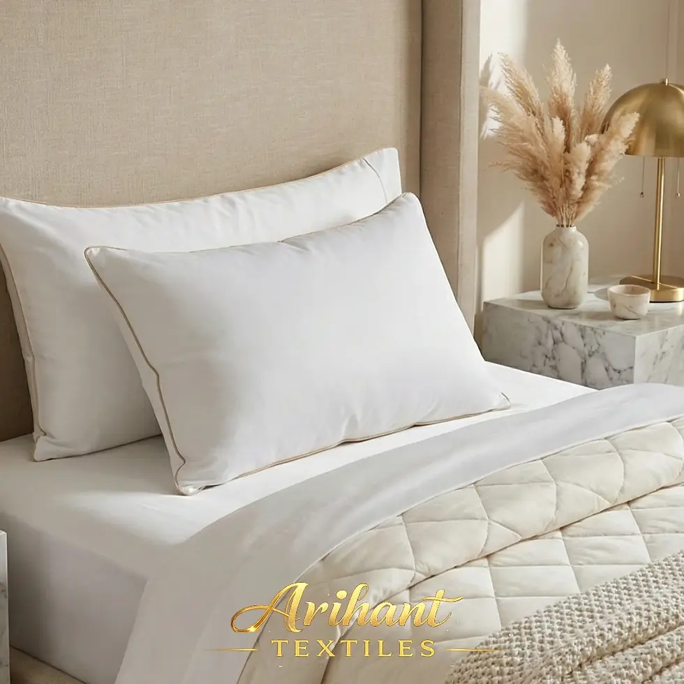 Premium micro pillow with piping manufactured by Arihant Textiles, a leading pillow manufacturer in Panipat for bulk global supply.