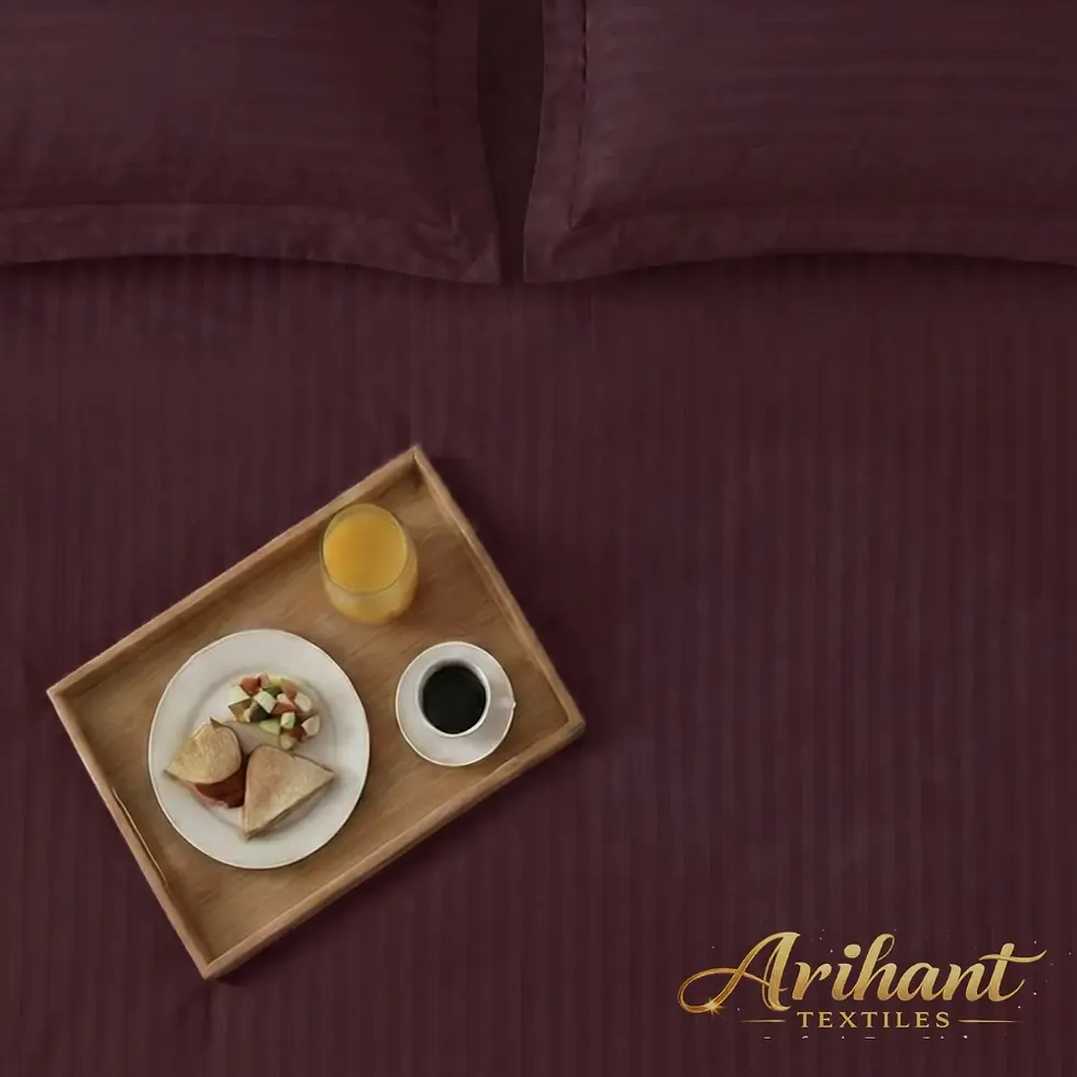 Thumbnail: Coffee color satin stripe bedsheet direct from factory.