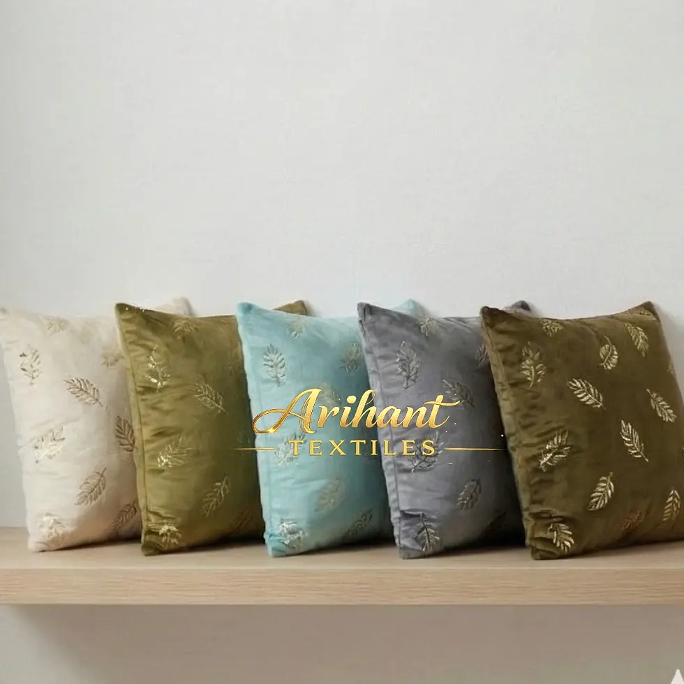 Thumbnail: Export-quality gold foil printed cushion covers for international enquiry: Scalable manufacturing and private label services from our Panipat factory.