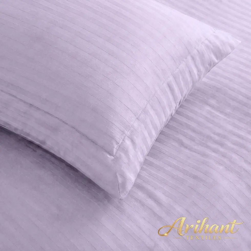 Bulk supply of lavender satin stripe hotel bedsheets: Factory-direct wholesale bedding for boutique hotels and institutional distributors.