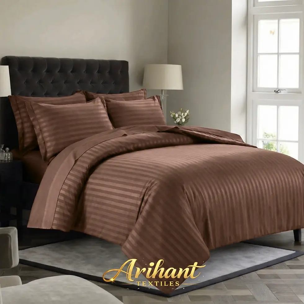 Thumbnail: Export-quality brown striped hotel linens for international enquiry: Scalable manufacturing of hospitality bedding direct from our Panipat factory.