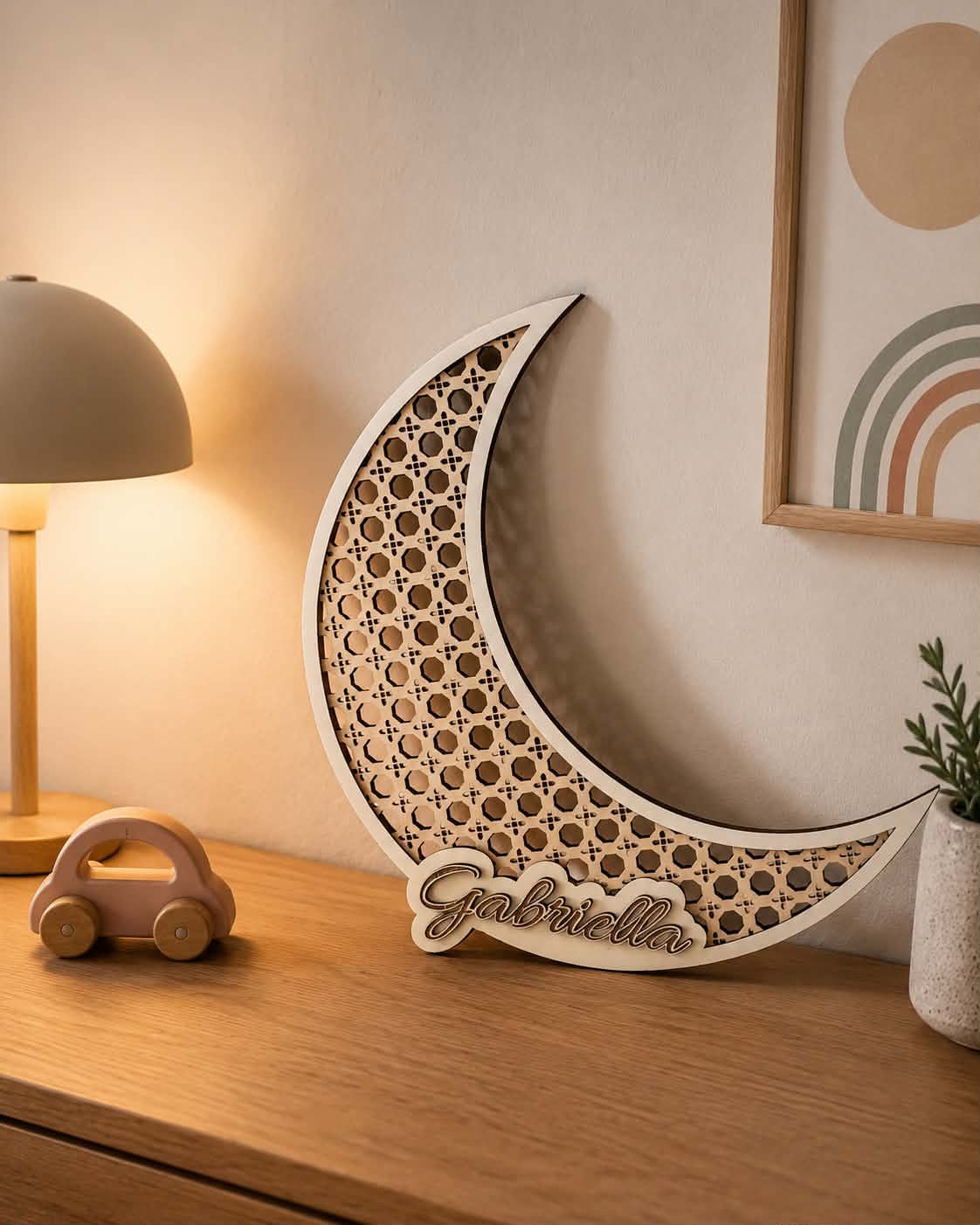 Décoration murale - Lune cannage & prénom