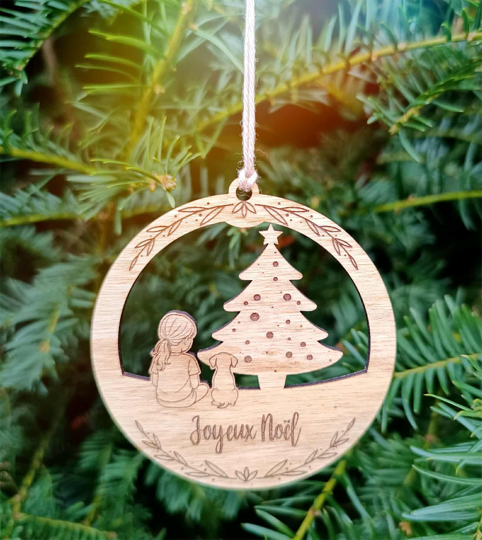 Boule de noël - Fille & chien