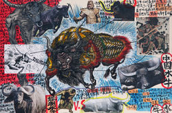 《关于牛的手稿》45×30cm+木板丙烯+2016