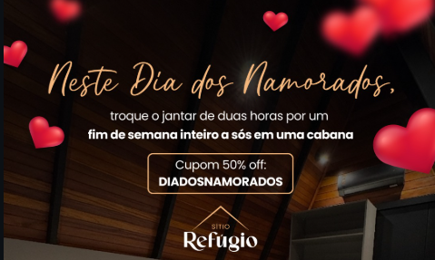 Dia dos Namorados no Sítio Refúgio: jantar especial e 50% de desconto na diária para casais