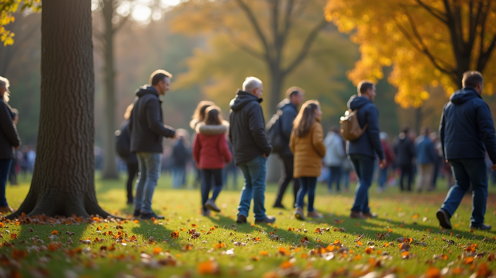Eye-level view of a community gathering in a local park