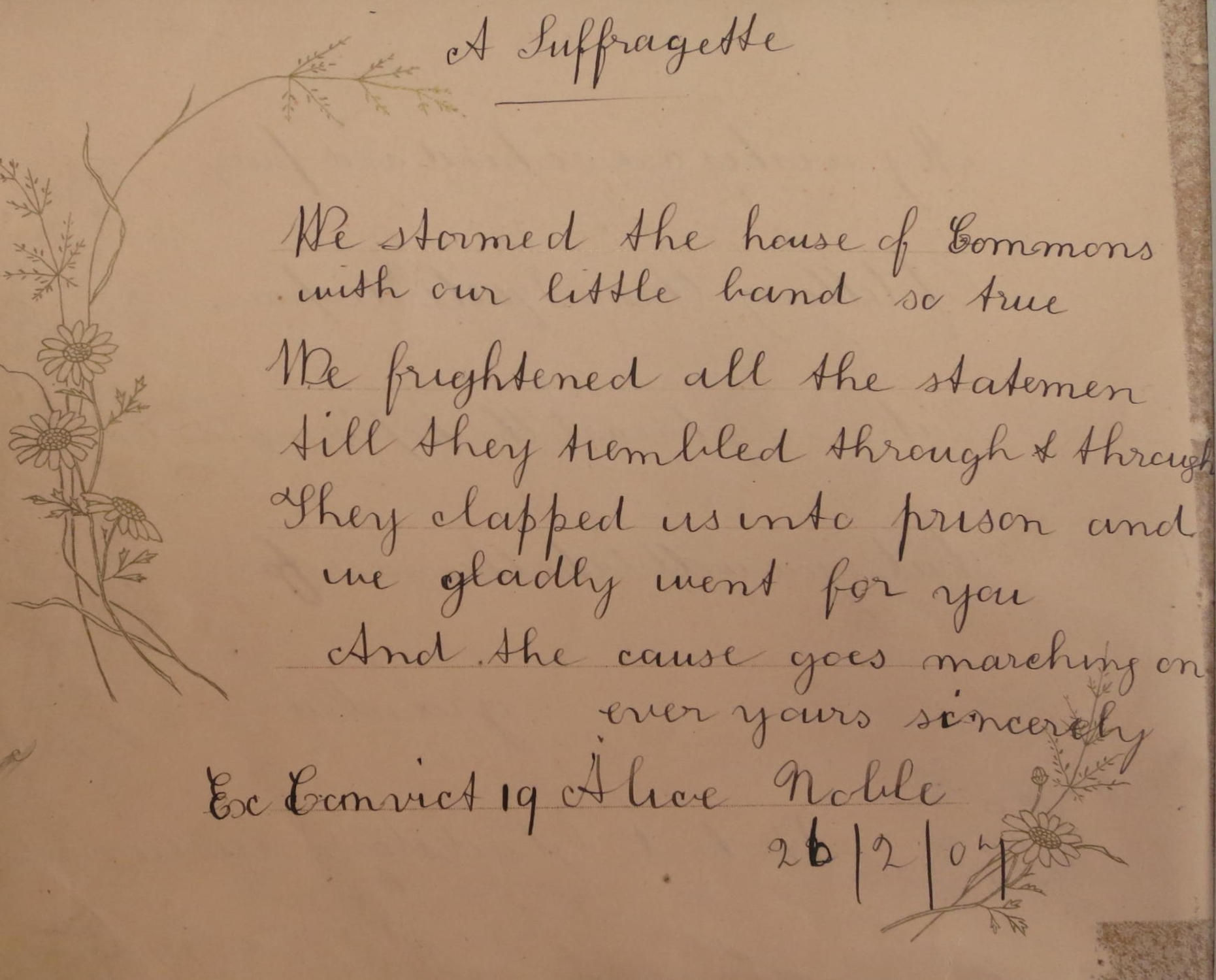 original 1907 suffragette poem by a convicted suffragette prisoner