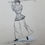 Thumbnail: original antique 1909 pen and ink drawing of a female golfer