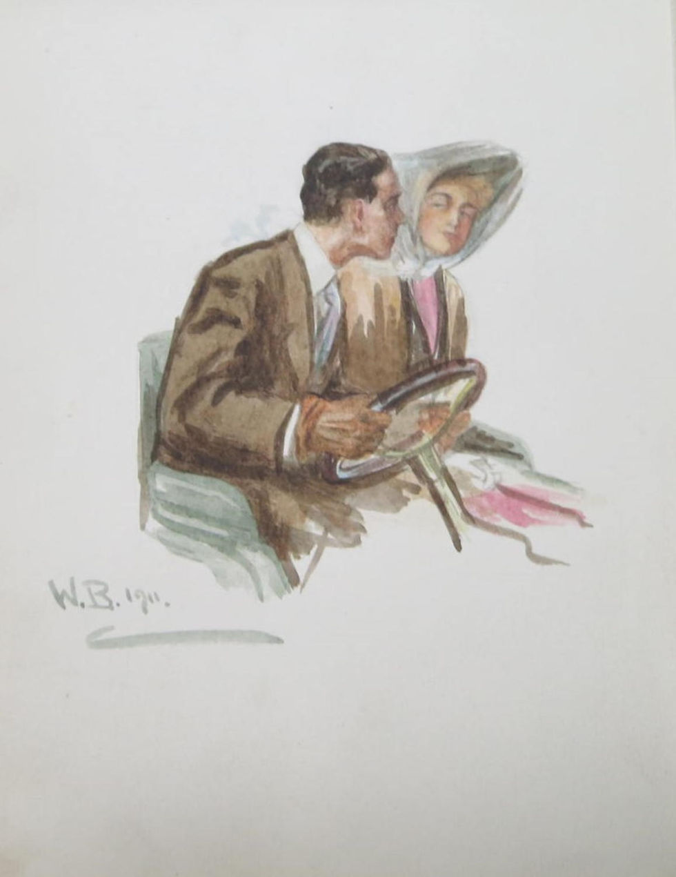 original 1911 watercolour painting of a pioneer motor car