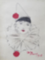 original 1918 ink drawing of female clown