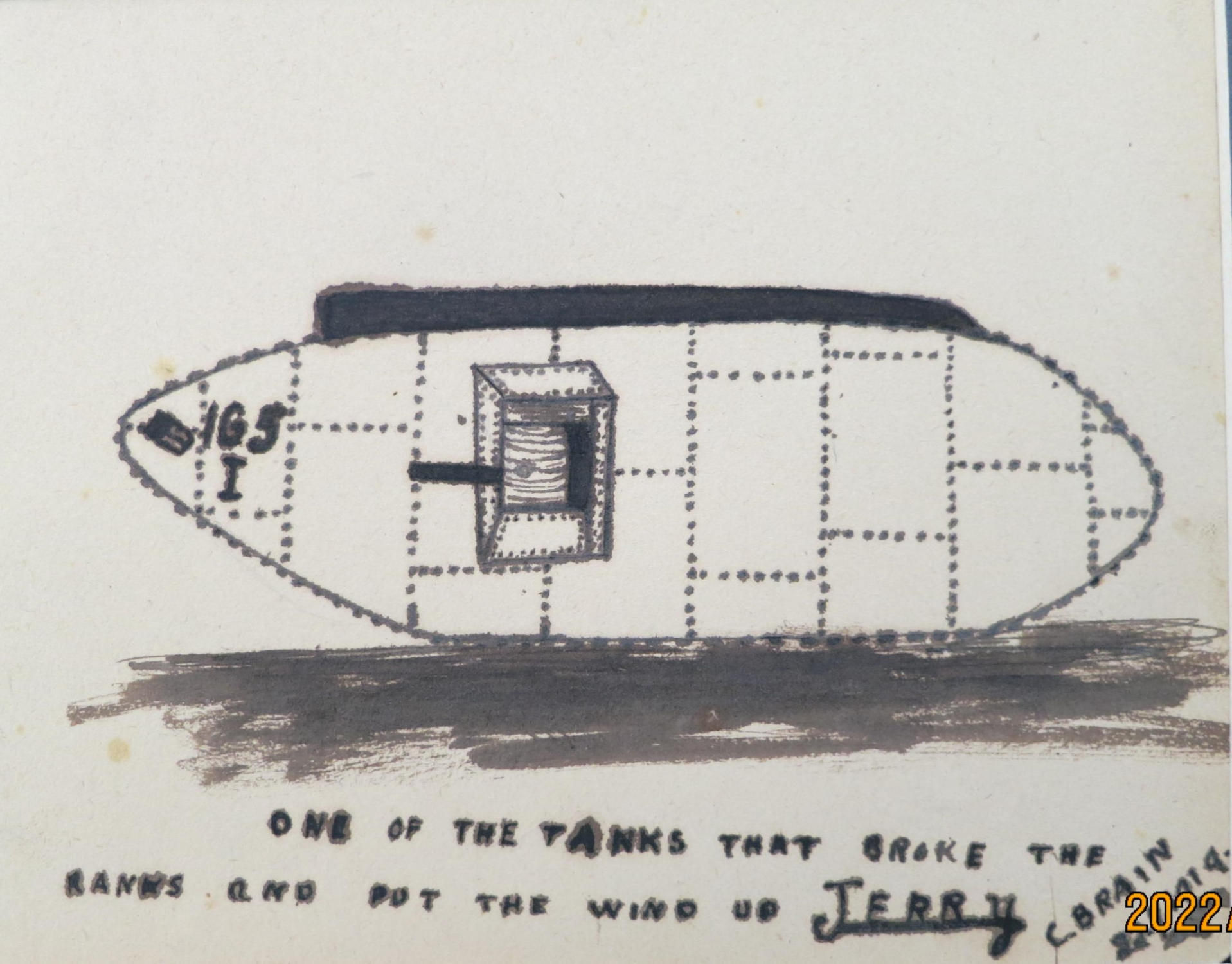original 1919 ink drawing of a ww1 british tank