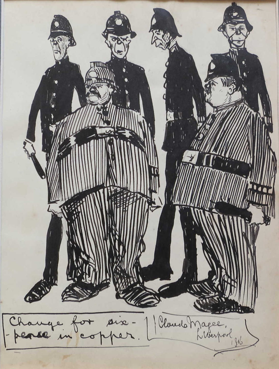 1906 antique pen and ink drawing of policemen