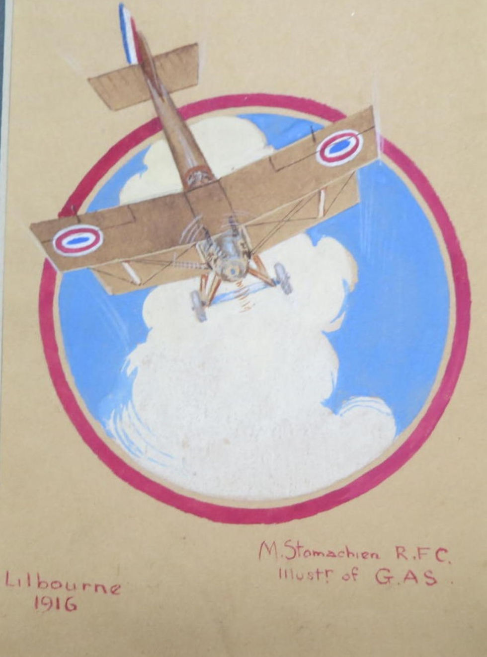 original 1916 watercolour painting of a WW1 royal flying corps aeroplane