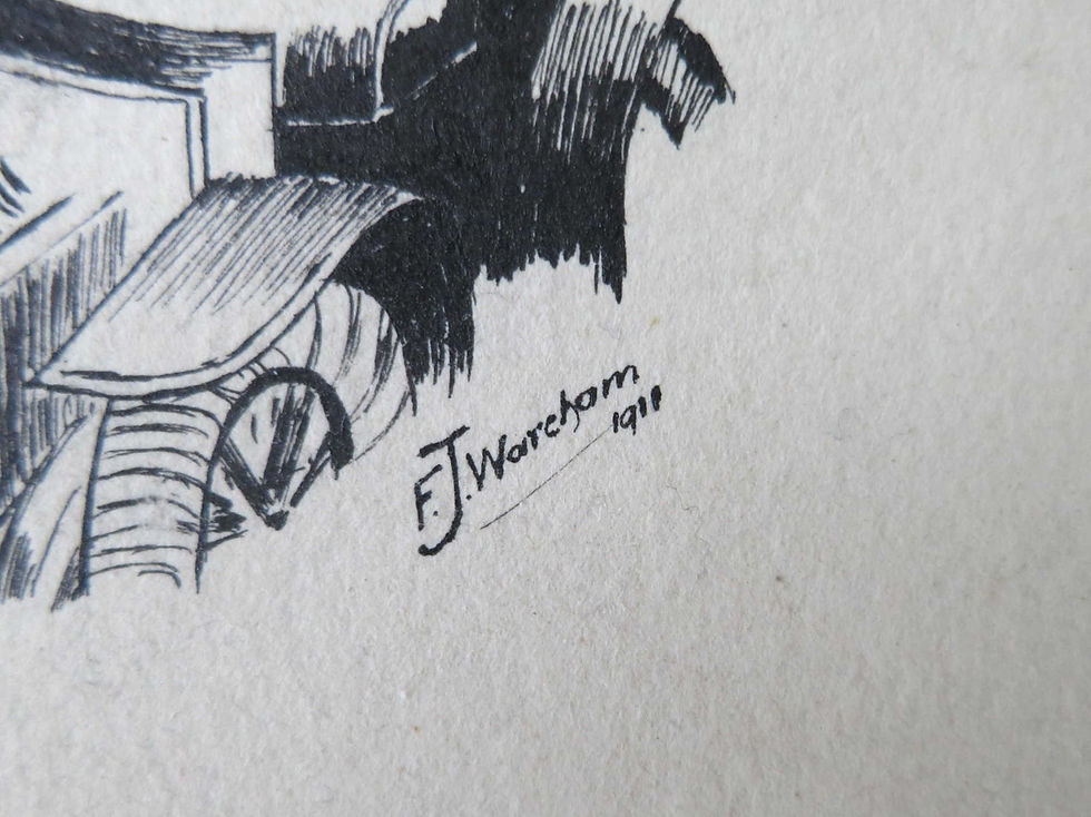 Thumbnail: signed and dated antique 1911 drawing of a motor car taxi