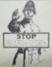 original 1908 ink drawing of police and suffragette