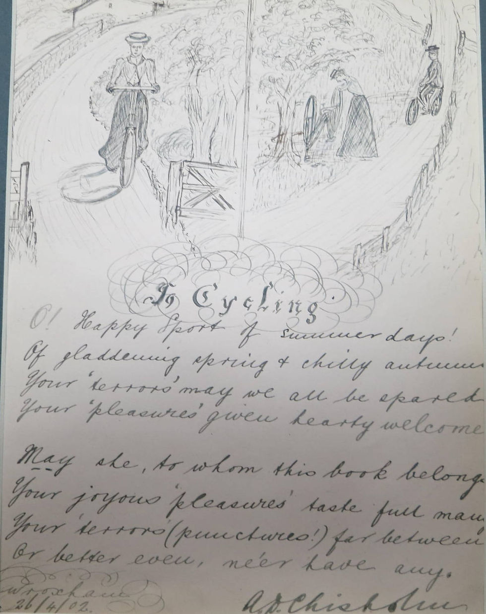 original 1902 ink drawing of a vintage bicycle