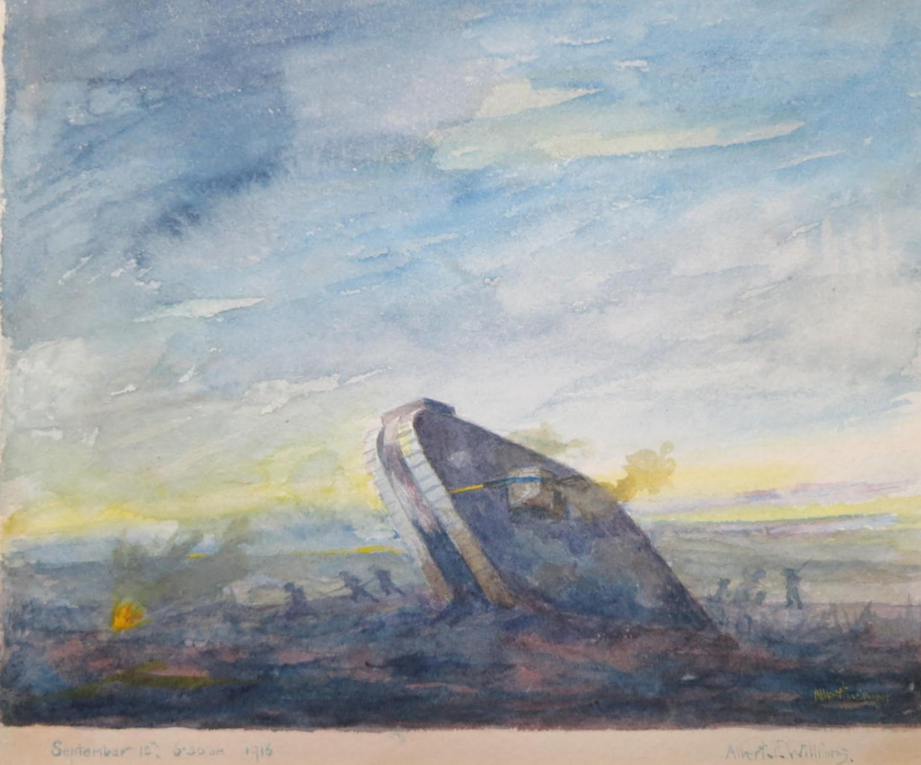 original 1916 watercolour painting of a WW1 british tank