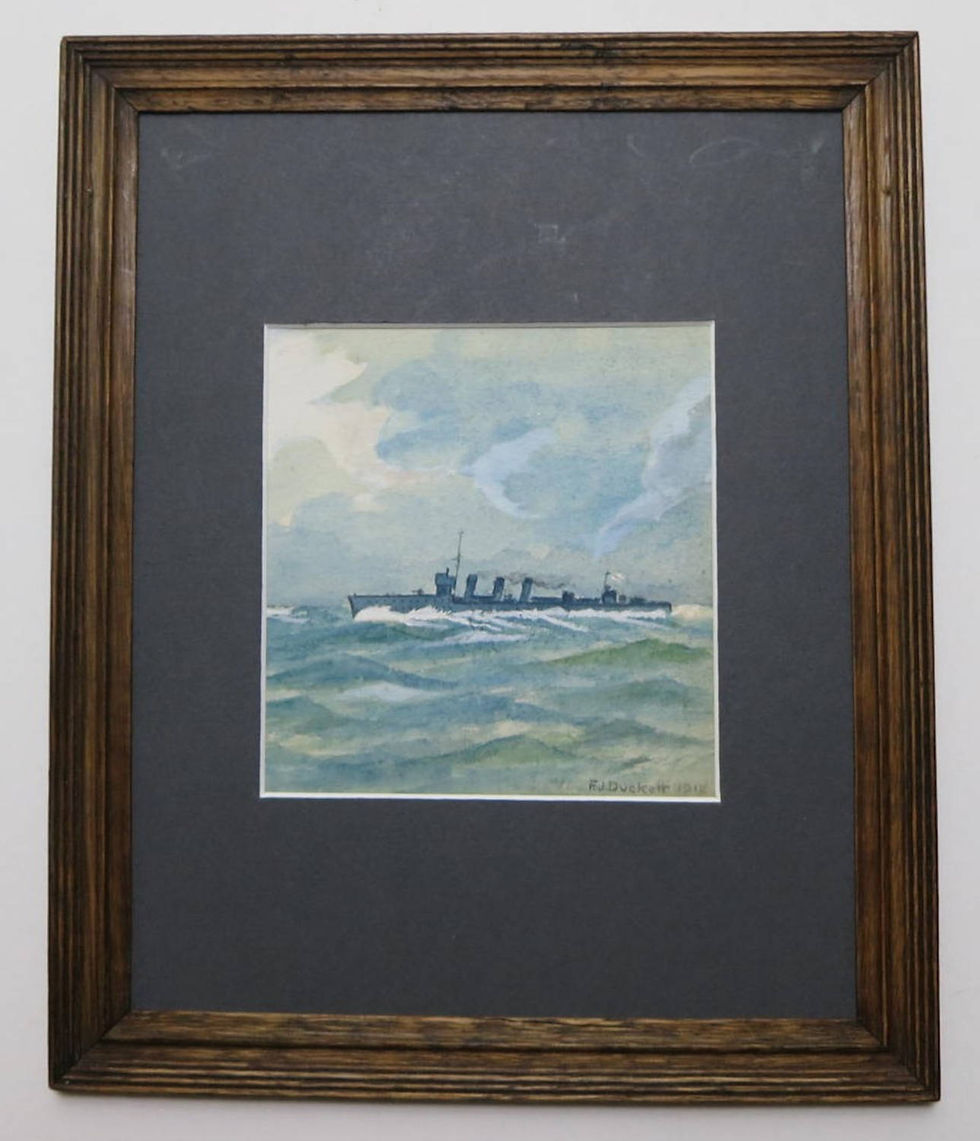 Thumbnail: original 1918 watercolour painting of British WW1 warship