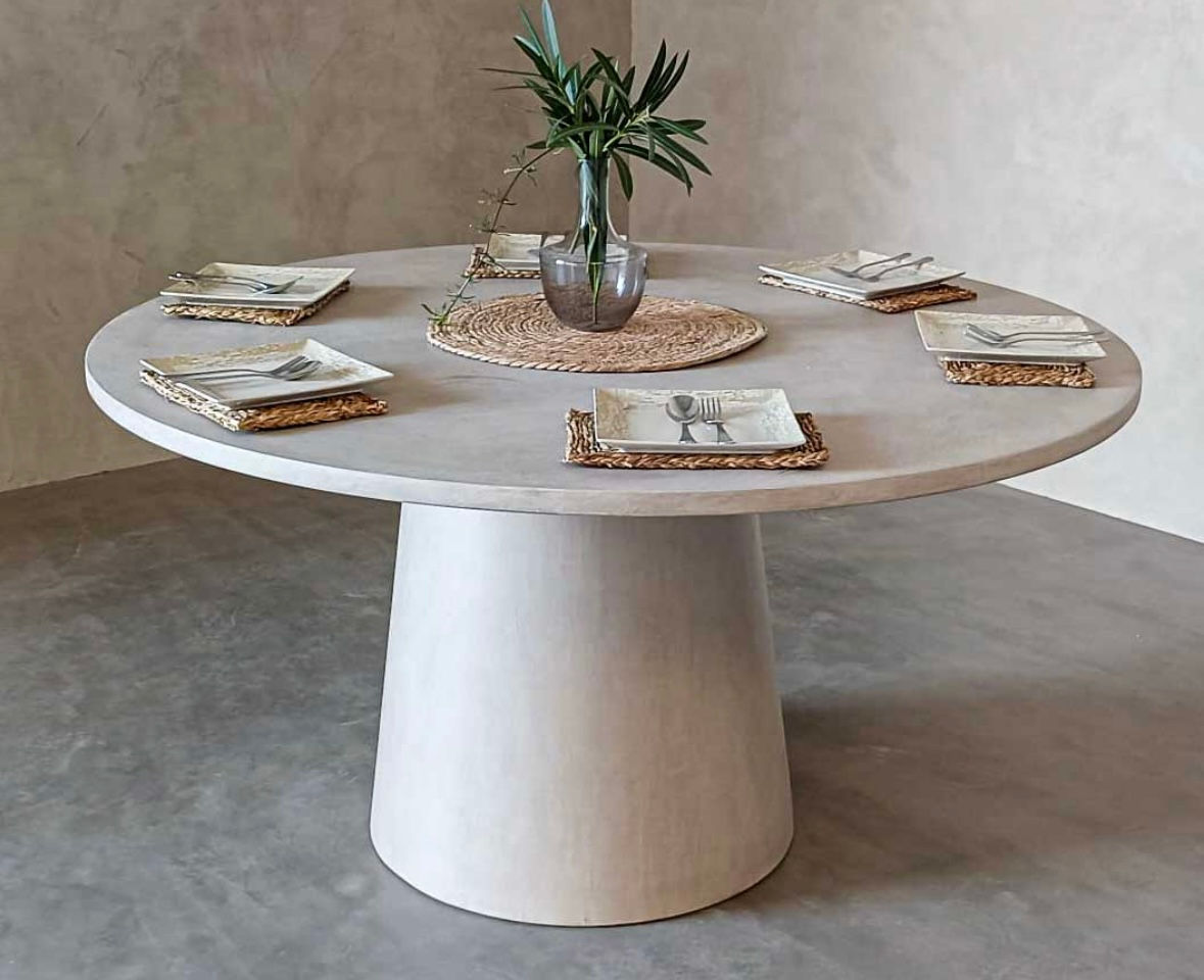 Microcement  Round Dining Table with single cone base