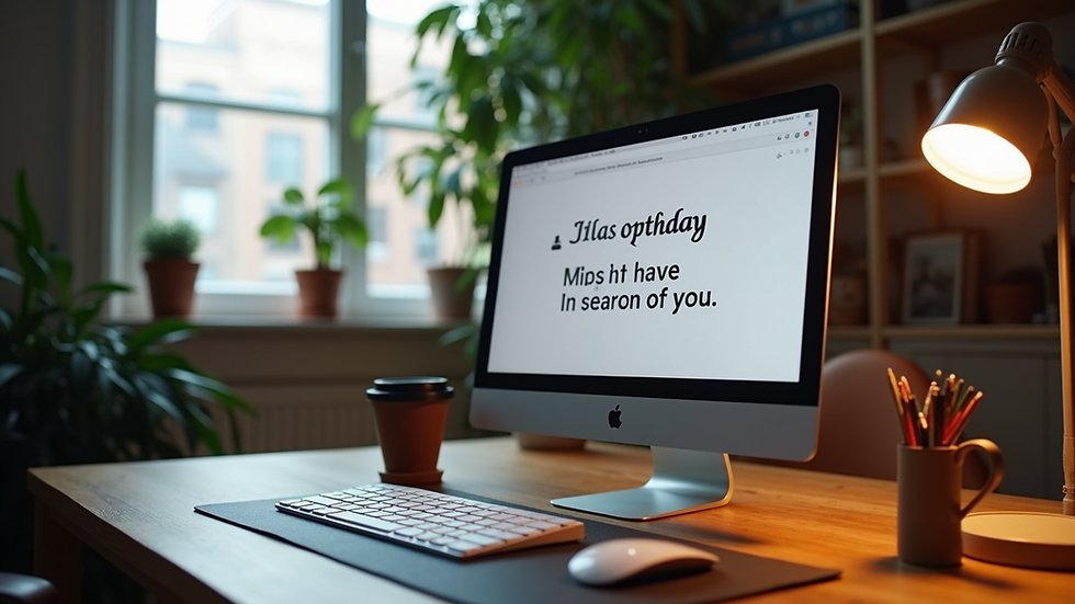 Close-up view of a computer on a desk with uplifting quotes