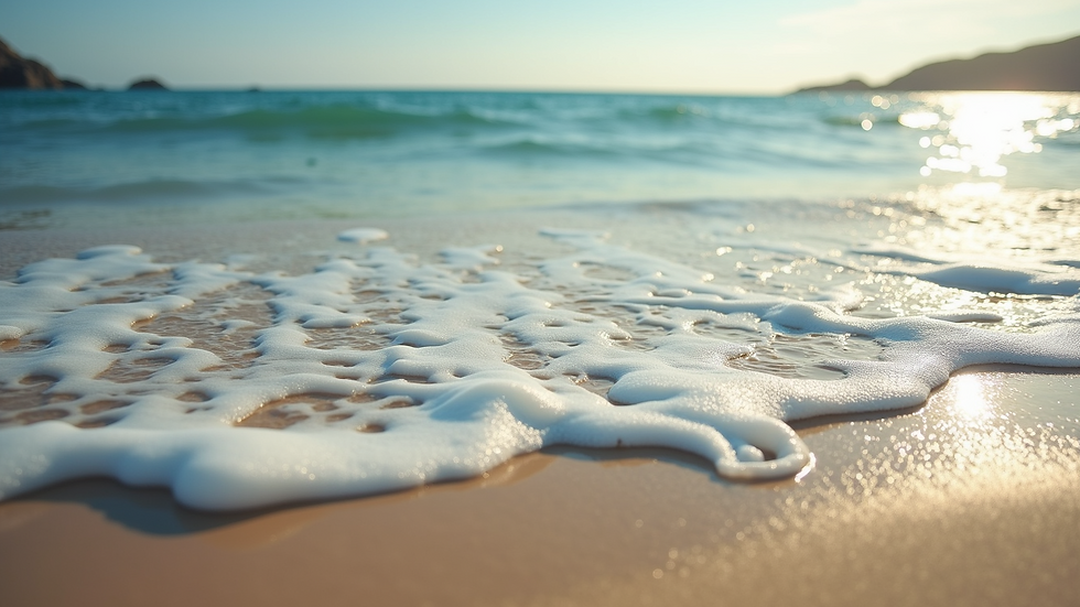 High angle view of a serene beach with gentle waves lapping the shore