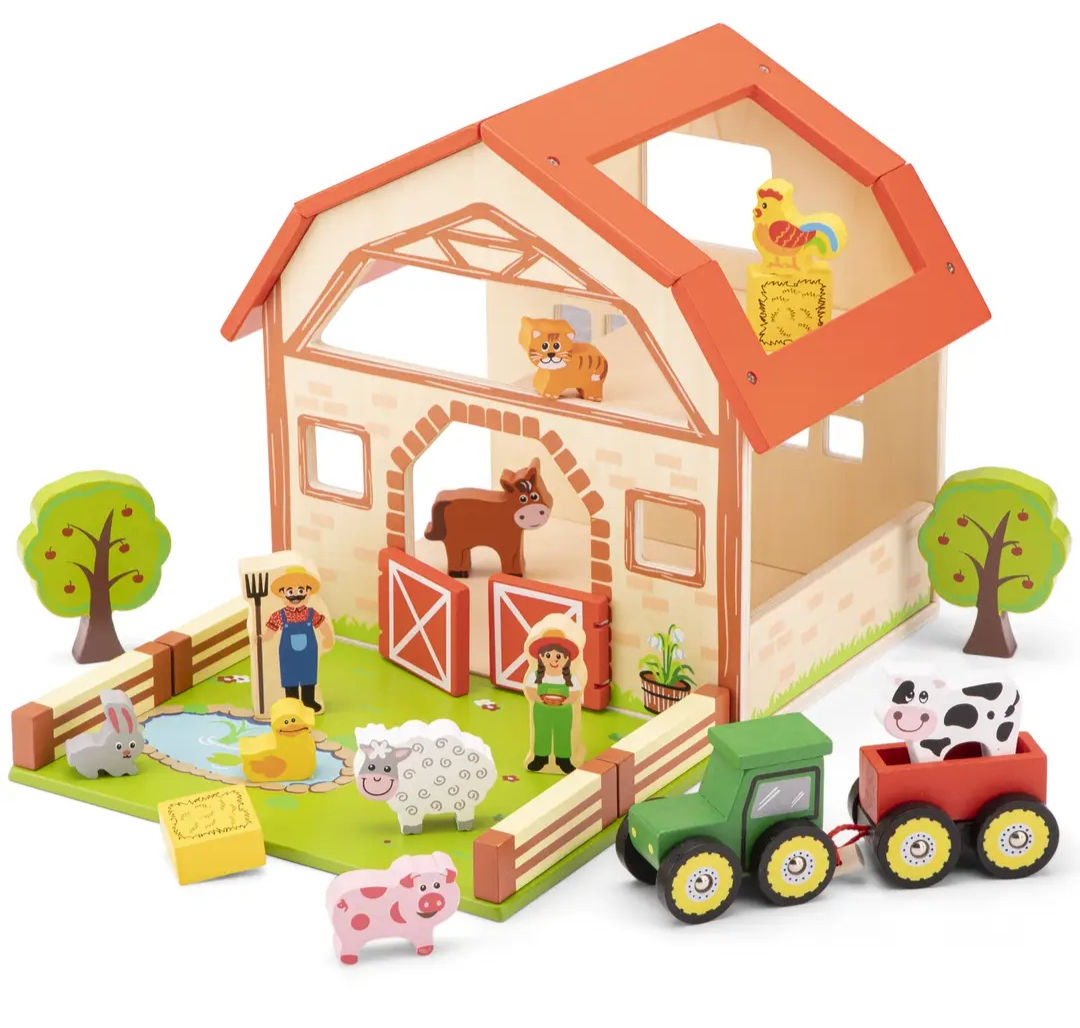 Ferme en bois avec animaux et accessoires – Woet®