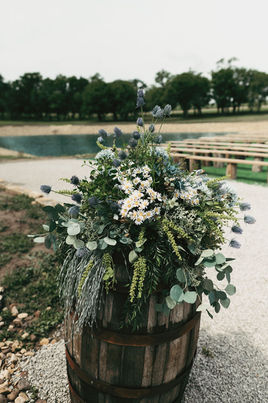custom decor, whiskey barrel, pond