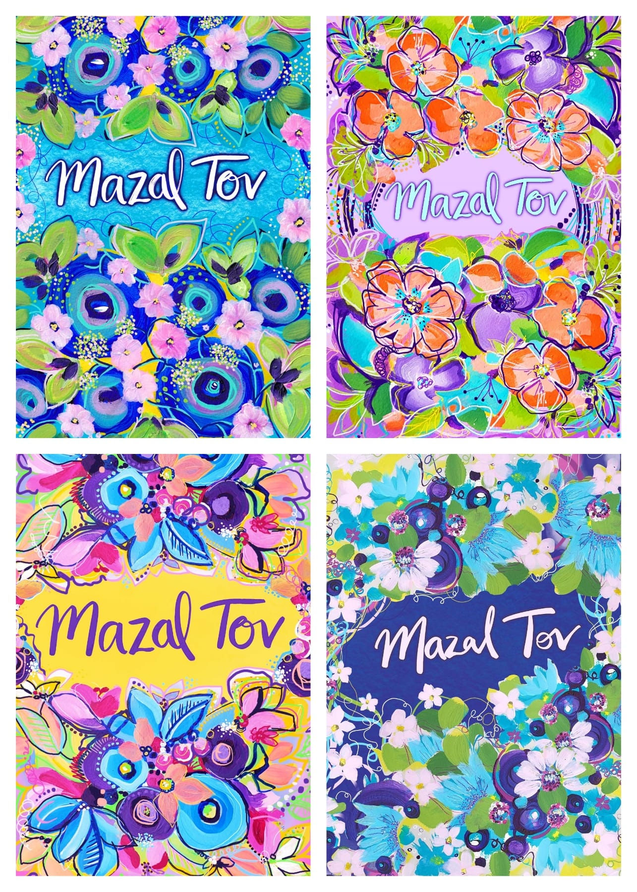 Mazal Tov 8 PACK Greeting cards Jewish cheerful Original Sonya