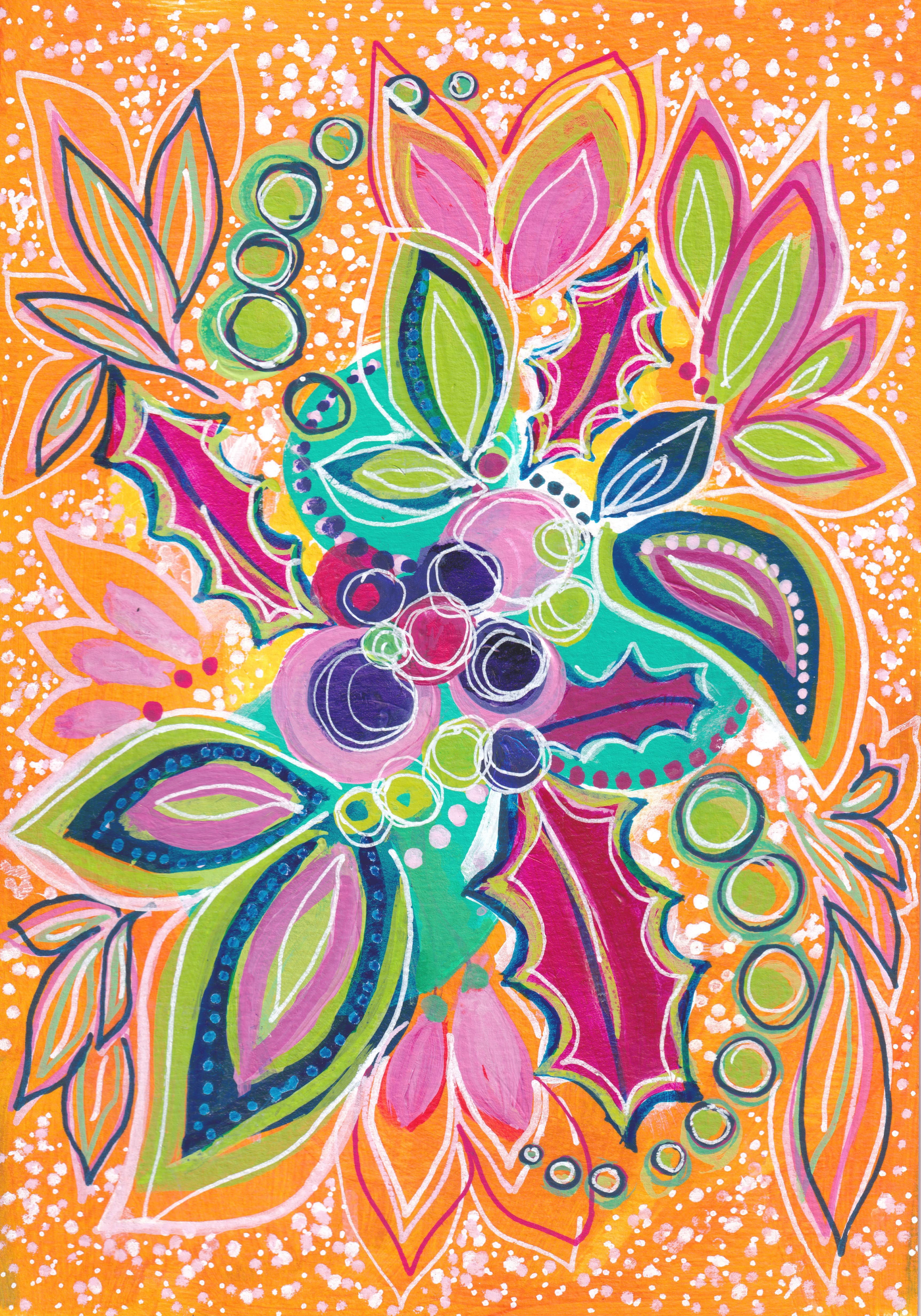 Bright colour pop floral ORIGINAL painting A5 small size