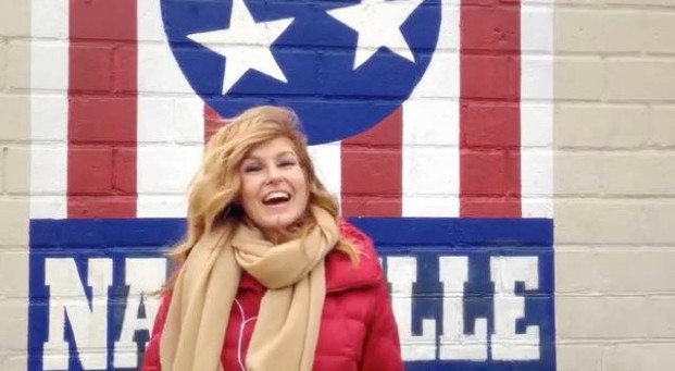 Connie Britton in front of I Believe in Nashville mural