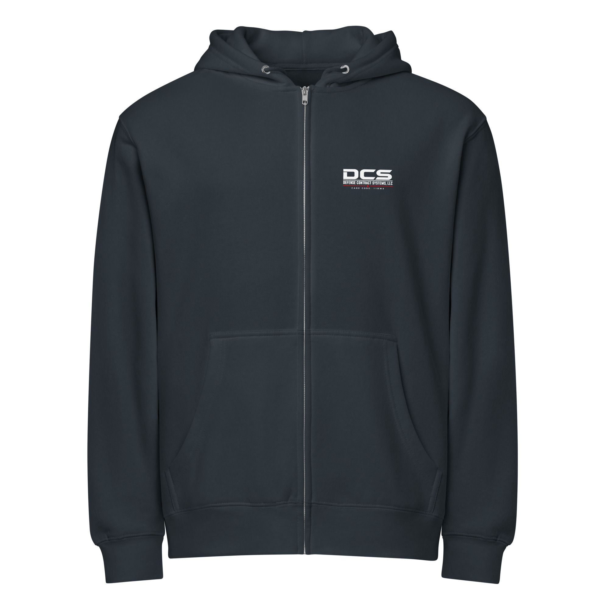 DCS Logo Zip Hoodie – Front & Back (Navy)