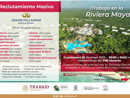 Ofrece SNE Morelos 120 plazas para trabajar en la Riviera Maya