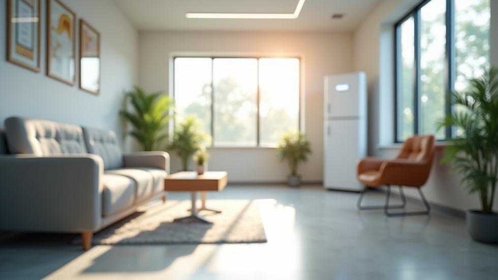 Eye-level view of a modern clinic room with comfortable seating and natural light