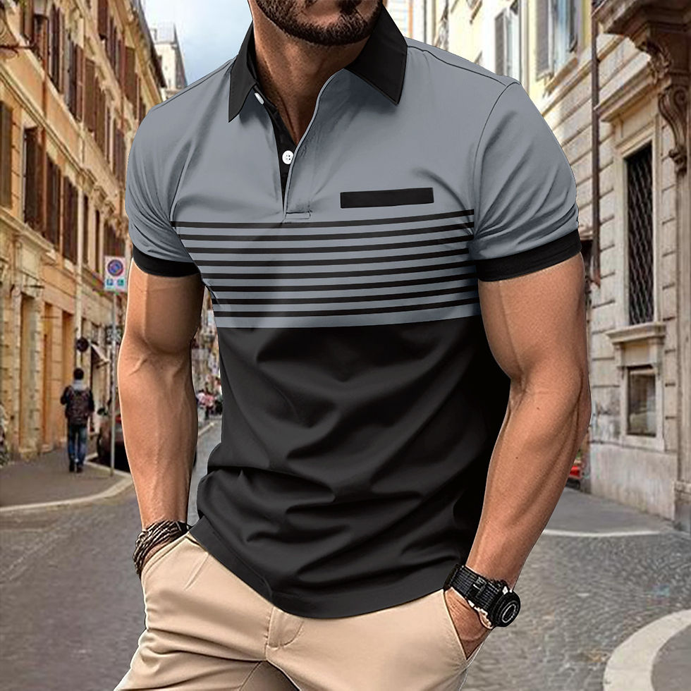 Thumbnail: Men Casual Print Color Block Fake Pocket Short Sleeve