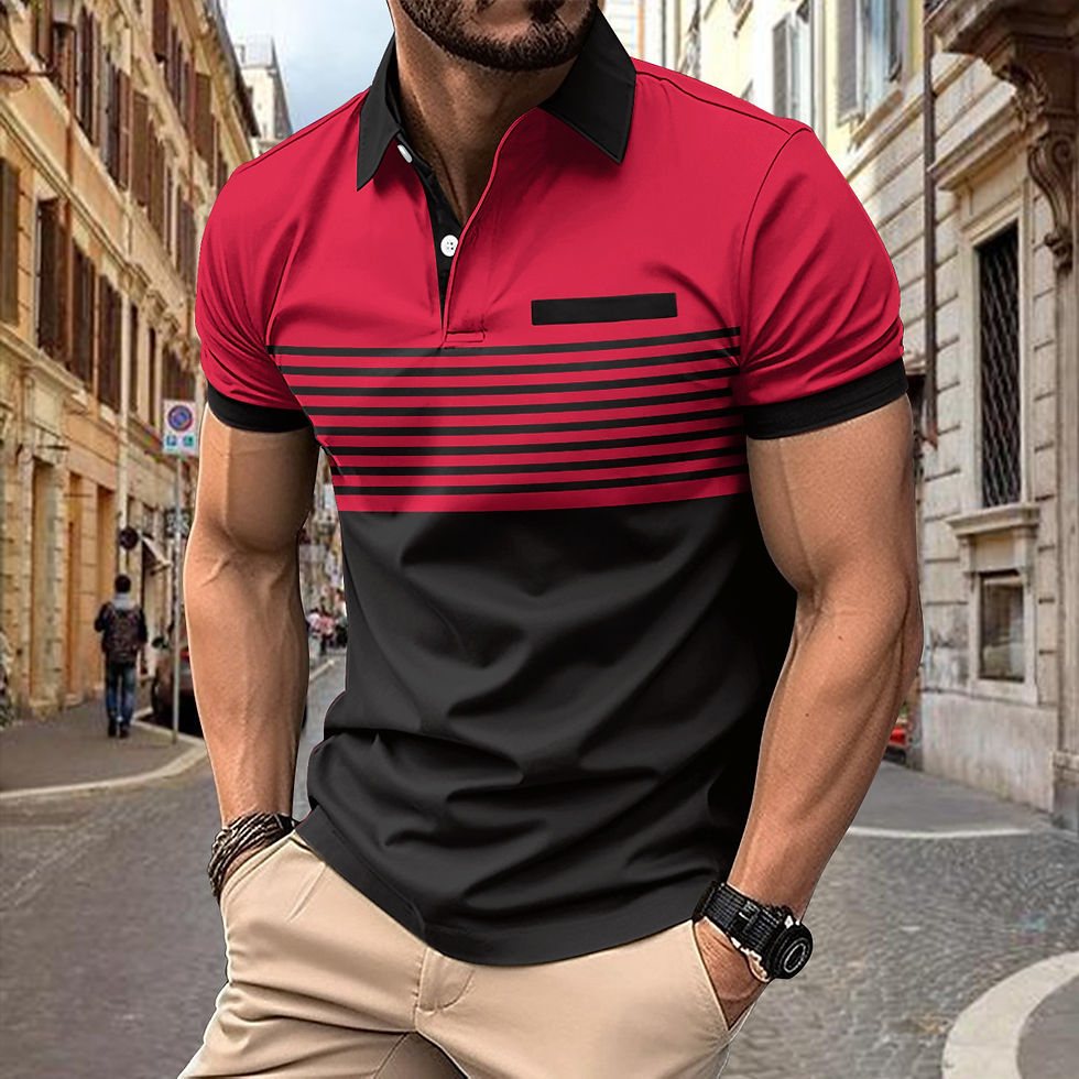 Thumbnail: Men Casual Print Color Block Fake Pocket Short Sleeve
