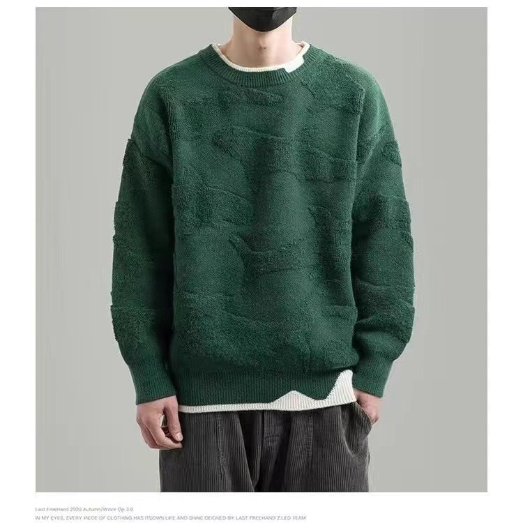 Thumbnail: Men Round Neck Whale Jacquard Knitted Sweater