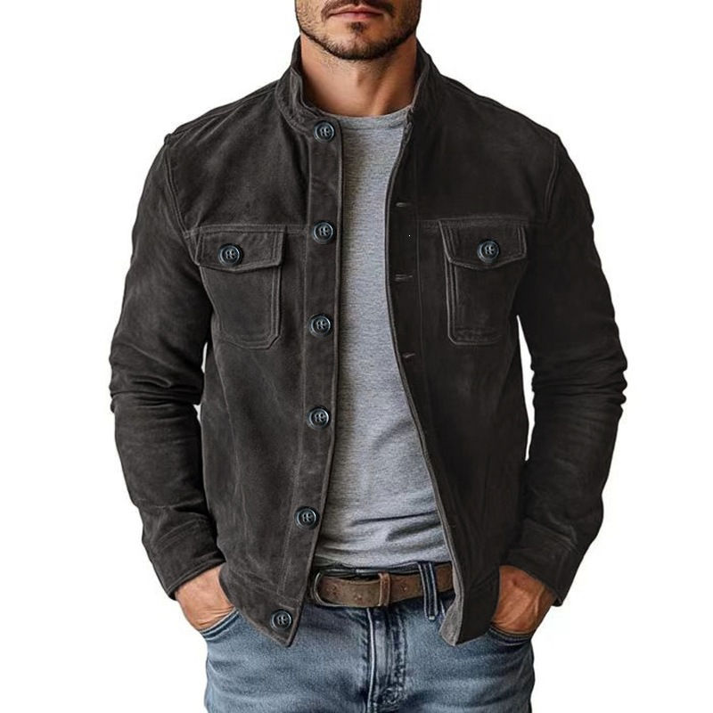 Thumbnail: Mens Casual Faux Suede Stand Collar Jacket