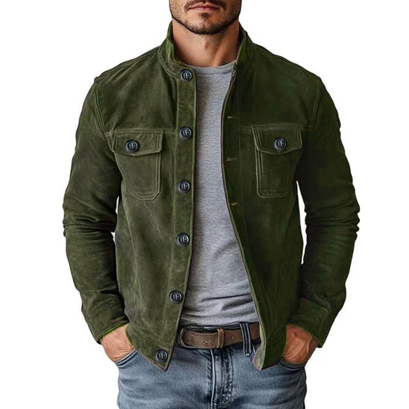 Thumbnail: Mens Casual Faux Suede Stand Collar Jacket