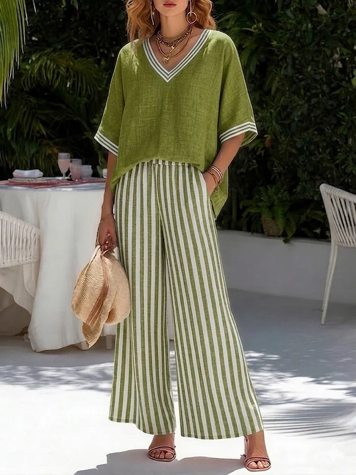 Thumbnail: Women's Cotton Linen Top and Pants Set