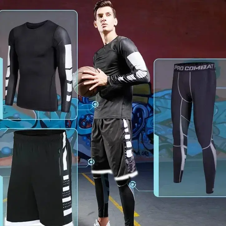 Thumbnail: Men's Running Tracksuit Training Fitness Sportswear Set Compression