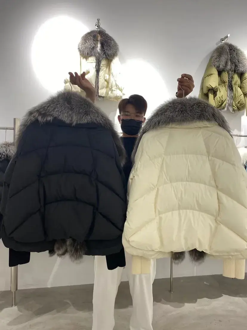 Thumbnail: Real Fox Fur Collar Duck Down Padded Jacket