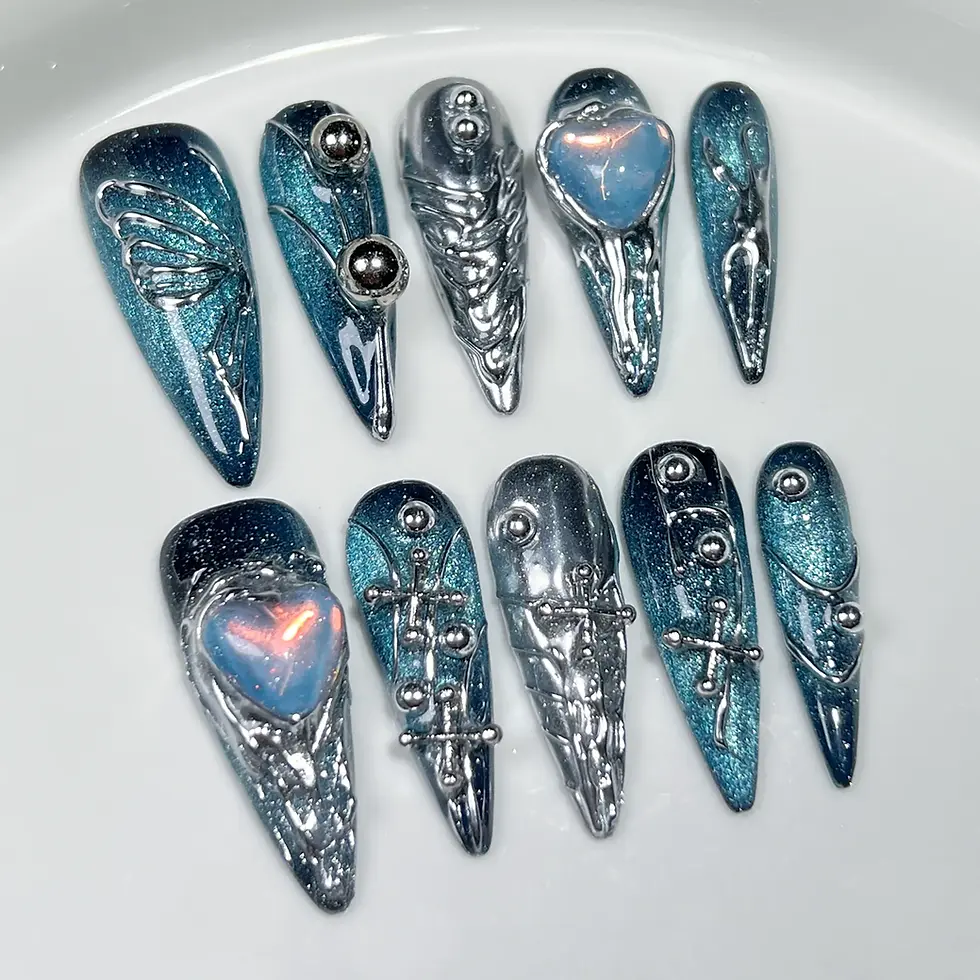 Thumbnail: 10pcs Ballet Acrylic Long Stiletto Black Glitter Artificial Nails With Glue