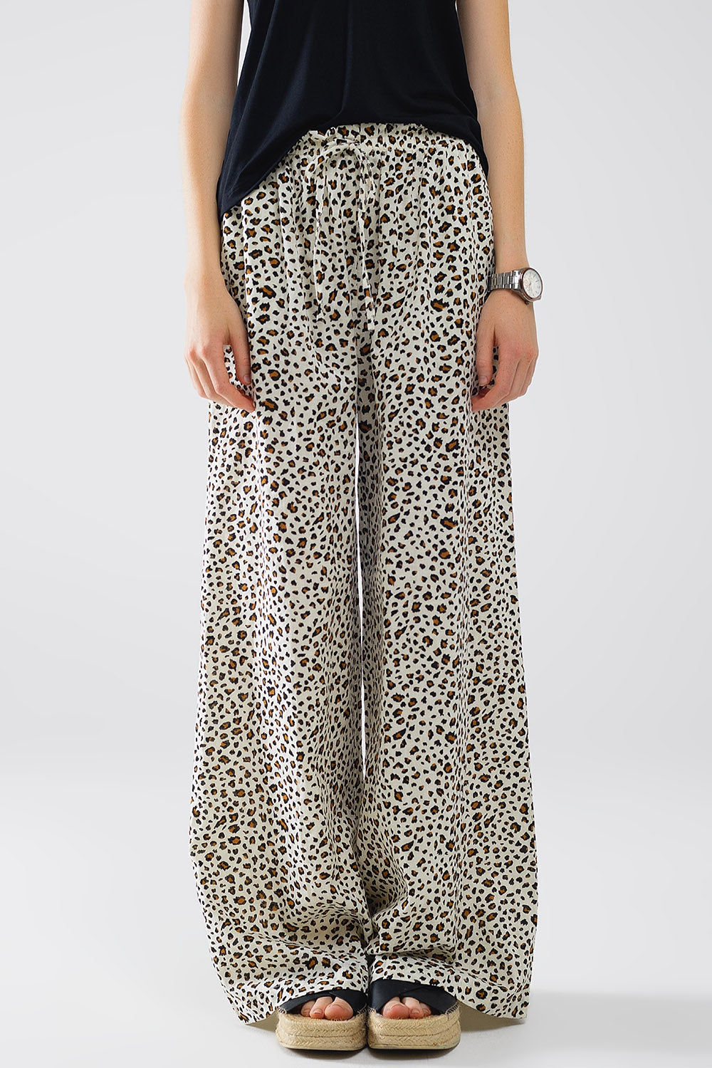 Elastic Waist Straight Leg Pants in Leopard Print